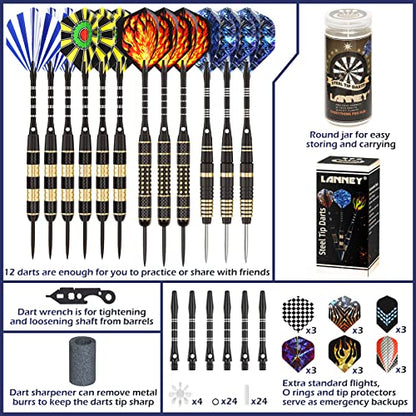 LANNEY Darts Metal Tip Set, Steel Tip Darts Set 20 Grams 24 Grams and 26 Grams Professional Darts for Dartboard with Aluminum Shafts, Brass Barrels, Extra Flights, Sharpener Tool Kit, Carrying Case
