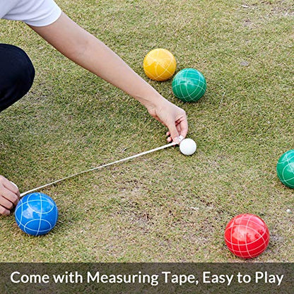 ApudArmis Bocce Balls Set, Outdoor Family Bocce Game for Backyard/Lawn/Beach - Set of 8 Poly-Resin Balls & 1 Pallino & Nylon Carrying Case & Measuring Rope (90mm) - size: 90mm Universal Size