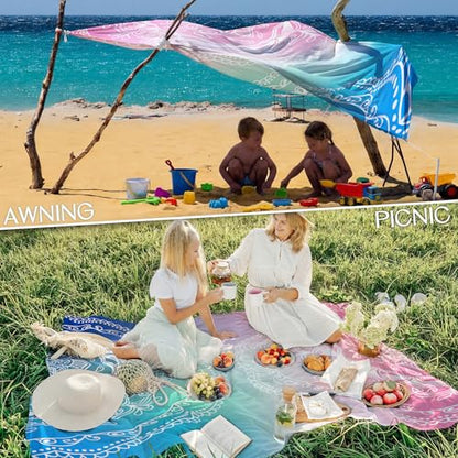 BYDOLL Beach Blanket Waterproof Sandproof Large Sand Free,78''X81''/10'X9' Oversized Sandless Lightweight Blanket Picnic Mat for Beach Travel Camping Hiking with Stakes - color: Half Mandala, size: 78"X81"