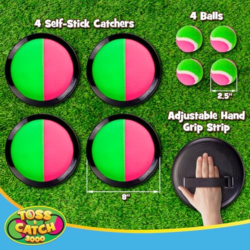 YoYa Toys Toss and Catch Ball Game Toy Set - 4 Paddles & 4 Sticky Balls - Fun Kids Outdoor Games Activity for Backyard, Beach, Park, Camping - Gift for Boys & Girls Ages 4 5 6 7 8 9 10 11 12 Year Old - style: 4 Paddles + 4 Balls
