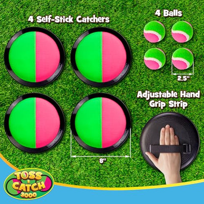 YoYa Toys Toss and Catch Ball Game Toy Set - 4 Paddles & 4 Sticky Balls - Fun Kids Outdoor Games Activity for Backyard, Beach, Park, Camping - Gift for Boys & Girls Ages 4 5 6 7 8 9 10 11 12 Year Old - style: 4 Paddles + 4 Balls