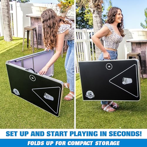 GoPong 6-Foot Cup Pong Table - Portable Folding Small Table for Party Games | Perfect for Indoor and Outdoor Games - Flip Cup Table with 6 Seamless Balls for Perfect Bounce