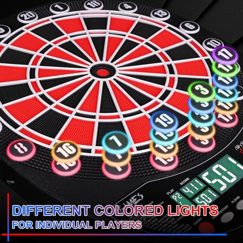 WIN.MAX Electronic Dart Board Soft Tip Dartboard Set LED Displays 3 Languages with 12 Darts 100 Tips Power Adapter - color: RED/BLACK WITH LIGHTS