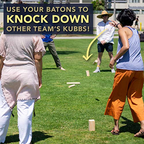 Premium Size Hardwood Kubb Yard Game Set with Backpack, Instruction Card, and Bottle Opener