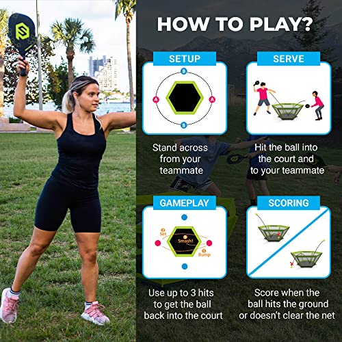PaddleSmash - Pickleball Yard Game As Seen on Shark Tank - Beach, Backyard, Tailgate & Lawn, Outdoor Activities for Adults and Family - Easy Assembly - style: With Paddles