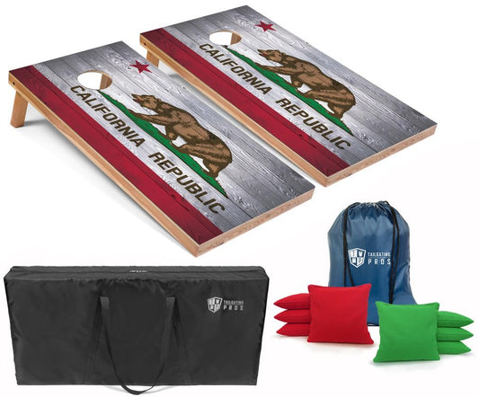 Tailgating Pros Regulation Cornhole Boards Flag Set - Includes 8 Bean Bags, Carrying Cases, and 4'x2' Corn Hole Toss Game - color: California Flag