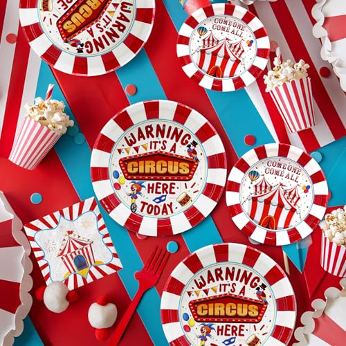 Circus Birthday Party Decorations - Carnival Birthday Party Favors - Carnival Party Supplies - Circus Theme Birthday Party Tableware Set with Plates, Napkins, and Forks - style: Circus