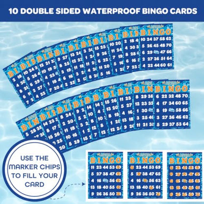 Aqua Pool Bingo Diving Game for Adults & Kids- Swim for & Call 75 Sinking Numbers, Fill Your Card To Win- Includes 200 Marker Chips, 10 Waterproof Play Cards, Summer BBQ Fun, Beach Party Activity Toy