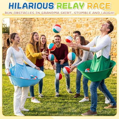 Ceenna Granny Skirt Outdoor Game, Inflatable Hilarious Ball Relay Set with Stretchy Granny Giant Skirt, Balls and Pump, Family Reunion Team Relay Game Party - color: Multicolor