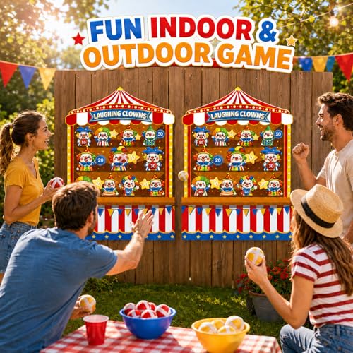 2 Pcs Dart Board with 12 Sticky Balls Theme Party Decorations Felt Cloth Toss Game for Family Games Birthday Party Outdoor Indoor Supplies(16.5 x 23.6 inches) - style: Circus Clown