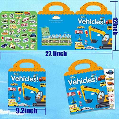 Reusable Sticker Book for Kids, Vehicles Truck Stickers Educational Learning Toys Travel Stickers Activity Books for Toddler Girls Boys Age 3+ Birthday Gifts - style: Vehicle