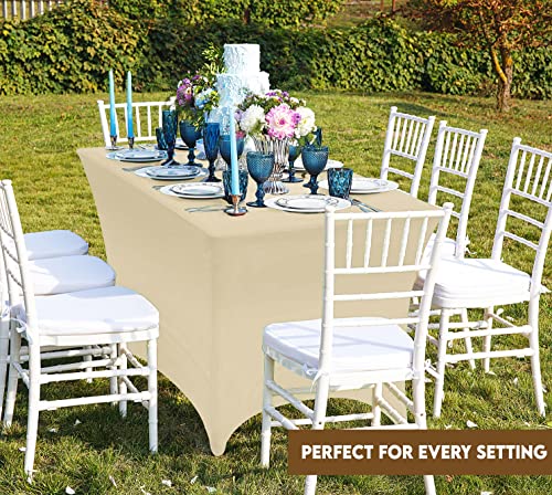 Utopia Kitchen Spandex Tablecloth 2 Pack [6FT, Champagne] Tight, Fitted, Washable and Wrinkle Resistant Stretch Table Cloth Rectangle Cover for Trade Show, Weddings & Parties [72Lx30Wx30H Inch] - color: Champagne, size: 6 Feet - 2 Pack