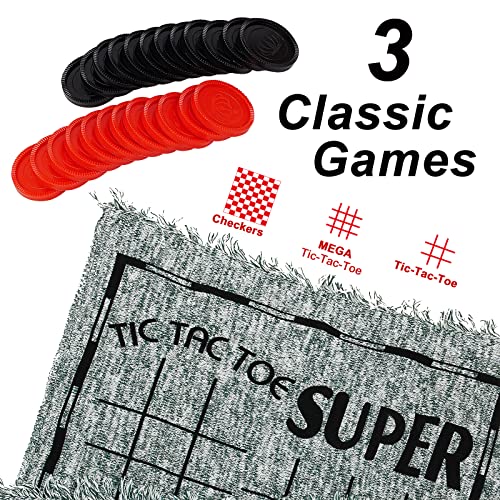 Win SPORTS 3 in 1 Giant Checkers,Mega Tic Tac Toe,Indoor Outdoor Jumbo Classic Board Games,30”Reversible Rug with 24 Checkers Pieces,Checkers Cloth Mat Game for Travel,Family Party,BBQ - style: Winter