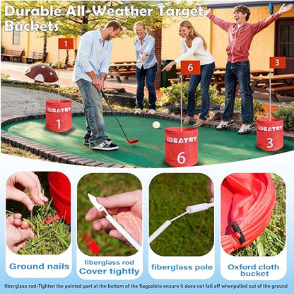 Ultimate 6 Holes Backyard Outdoor Golf Games with 2 Adjustable Clubs, Lawn Golf Game for Adults to Practice, Idea for Camping/Party/Beach