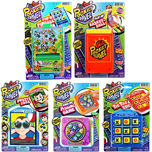 JA-RU Pocket Travel Toy Set (5 Toys) Kids Mini Handheld Games. Pinball Machine, Finger Basketball, Fishing Game, Magnetic Beard, & Small Tic Tac Toe. Party Favors. 3255-3258-3257-3205-3256p - color: Assorted Games, size: 5 Pack