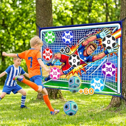 Upgraded Toy Soccer Game Set for Kids, Indoor Outdoor Backyard Toss Soccer Goal Game with 2 Balls, 1 Flannel Target, Soccer Toys for Boys and Girls 3-5 6-8 8-12 Years Old Kids Birthday