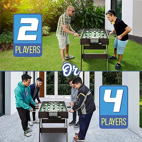 SereneLife Folding Foosball Table, 4’ x 2’ Full Competition Size Foldable Space Saving Table Soccer for Home, Arcade Game Room, for Indoor or Outdoor, Family Game Night, Perfect for Kids and Adults