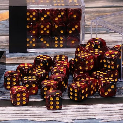 36 of Pack 12MM 6 Sided MINI Dice Set,Two Colours D6 Game Dice Set, 6 Sided Standard Dices for Yahtzee, Bunco or Teaching Math,with Portable Plastic Box(Dark Red+Black) - color: Dark Red Black Swirl