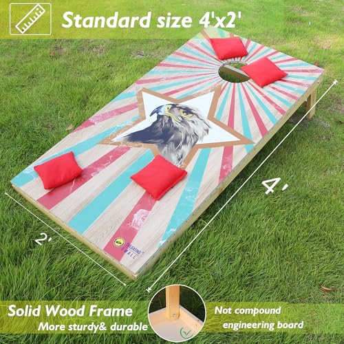 LED Cornhole Board Set 4FTx2FT Solid Wood Regulation Size Cornhole Set with LED Lights Includes 8 Cornhole Bags for Adults (Eagle, 4'x2')
