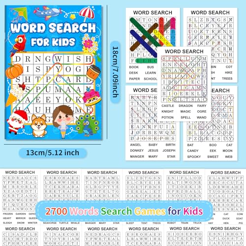 Elfew 20 Pack Bulk Small Word Search Puzzle Books for Kids Ages 4-8 | Over 2500+ Words, Answer Keys Included, Educational Vocabulary Activity Workbooks, Travel Screen Free Learning Games - style: 20 Word Search Book