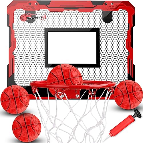 Indoor Basketball Hoop Set for Kids Adults, Pro Mini Basketball Hoop for Door Wall, Room Basketball Hoop Over The Door Outdoor Basketball Hoop with 4 Balls Toy Gift for Boy Girl - style: Red