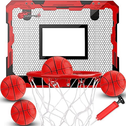 Indoor Basketball Hoop Set for Kids Adults, Pro Mini Basketball Hoop for Door Wall, Room Basketball Hoop Over The Door Outdoor Basketball Hoop with 4 Balls Toy Gift for Boy Girl - style: Red