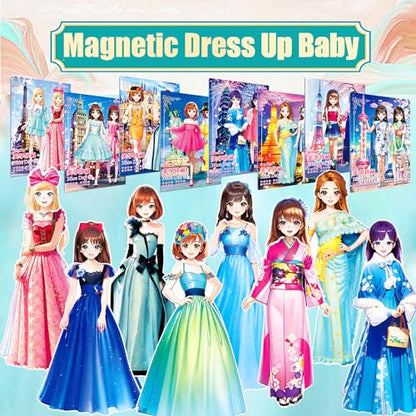 Magnetic Dress Up Paper Doll,Magnet Princess Dress Up Dolls for Girls Ages 4-7 Kids,Travel Activities Road Trip Car Ride Interactive Learning Created Imagine Set Birthday Gift (H Set) - color: H Set