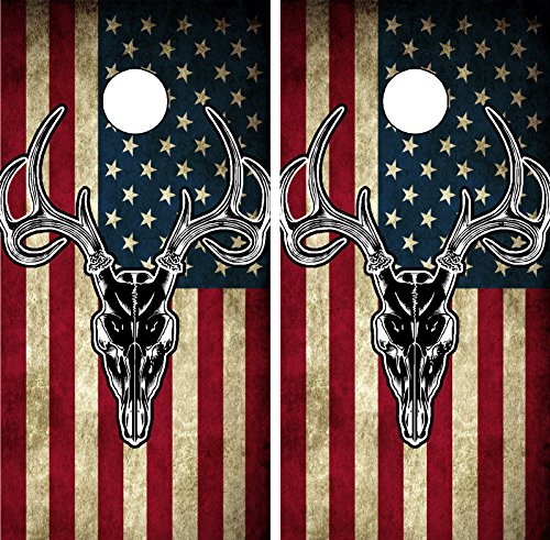 GRAPHIX Express - C201 American Flag Deer - Patriotic Cornhole Board Wrap - Laminated Weatherproof Vinyl Decal - Easy Bubble-Free Application - Stickers Dimensions: 2' x 4' - Set of 2