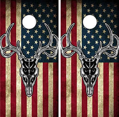 GRAPHIX Express - C201 American Flag Deer - Patriotic Cornhole Board Wrap - Laminated Weatherproof Vinyl Decal - Easy Bubble-Free Application - Stickers Dimensions: 2' x 4' - Set of 2