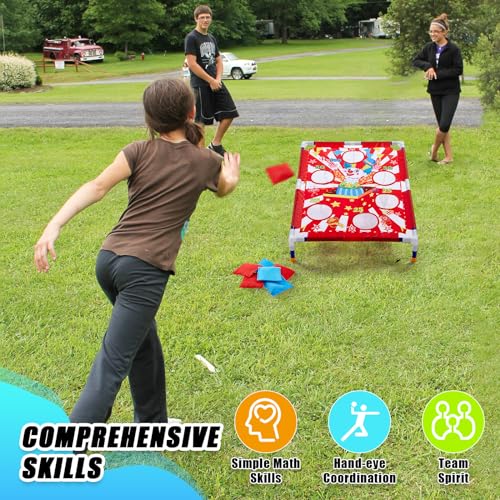 Gemscream Clown Carnival Bean Bag Toss Games with 6 Bean Bags Portable PVC Framed Red and White Corn Hole Game Set for Kids and Adults Carnival Circus Theme Birthday Outdoor Party Game
