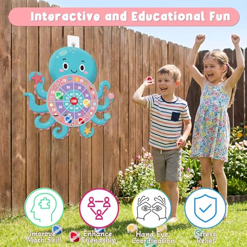 23" Ocean Theme Dartboard Target Game,Hawaii Dart Board Set,Hello Summer Dart Shooting Hawaiian Octopus Party Dart Tropical Party Supplies with 12 Stick Balls,Hook