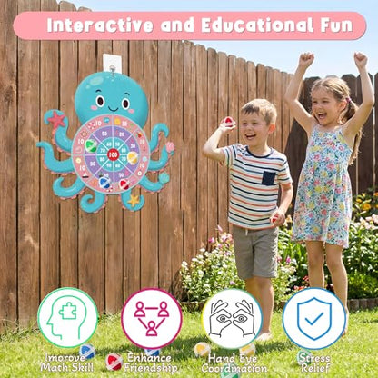23" Ocean Theme Dartboard Target Game,Hawaii Dart Board Set,Hello Summer Dart Shooting Hawaiian Octopus Party Dart Tropical Party Supplies with 12 Stick Balls,Hook