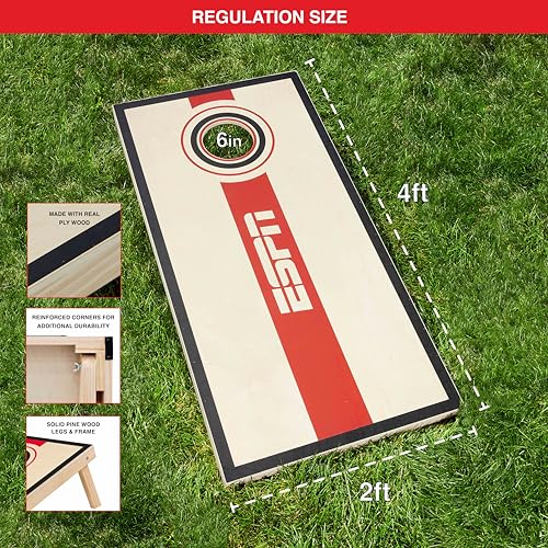 ESPN Solid Wood Cornhole Board Set, Includes Bean Bags and Travel Case, Ideal for Outdoor Games - style: 2x4