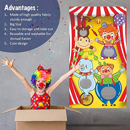 Blulu Carnival Toss Games Banner with 3 Bean Bags Halloween Carnival Game for Kids and Adults Circus Theme Party Decorations for Birthday Family Fun Throwing Indoor Outdoor - style: Circus Animal
