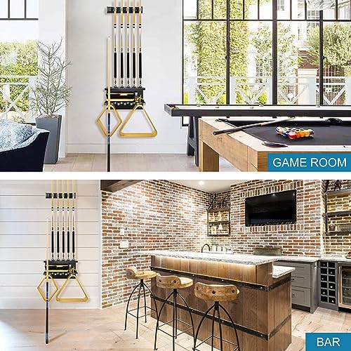 Pool Stick Holder Pool Cue Rack Wall Mount Pool Cue Holder for 6 Sticks Billiard Pool Table Accessories Organizer, Black - color: Black