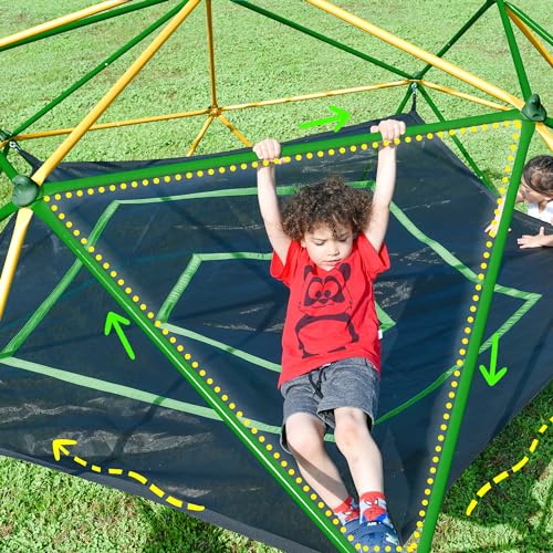 Merax 12FT Climbing Dome with Hammock, Outdoor Geometric Dome Climber Play Center for Kids 3-10 Supporting 1000 lbs, Easy Assembly Jungle Gym - style: 12FT Yellow & Green