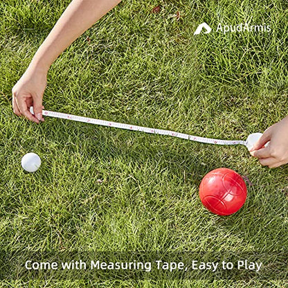 ApudArmis 100mm Bocce Balls Set, Lighter Outdoor Bocce Game for Backyard/Lawn/Beach - Set of 8 Soft PE Balls & 1 Pallino & Nylon Carrying Case & Measuring Tape for Teens Beginners - size: 100mm Regulation Size