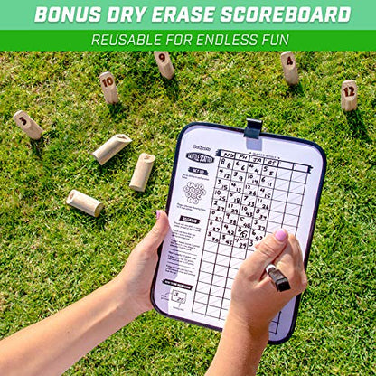 GoSports Skittle Scatter Numbered Block Toss Game with Scoreboard and Tote Bag