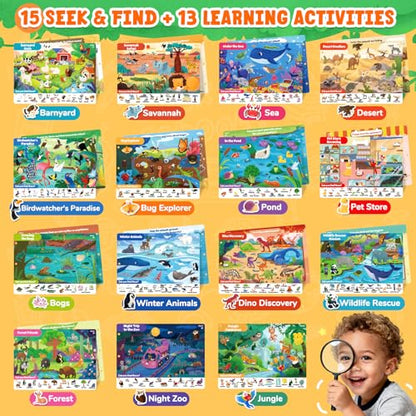 JoyCat Seek & Find Game Book - Animal Preschool Learning Activity for Toddlers & Kids, Travel Activities Toys for Road Trip Car Airplane, Christmas Toys, Educational Gifts for Boys Girls Ages 3-5 - style: 4. Seek & Find Animals