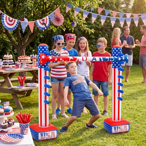 Threan 4th of July Inflatable Limbo Game 250th Anniversary Independence Day Party Game USA Red White Blue Star Patriotic American Flag Inflatable Limbo for Adults Indoor Outdoor Memorial Veterans Day - style: 4th of July