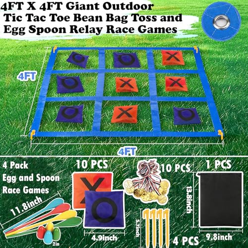 Giant Tic Tac Toe Bean Bag Toss Outdoor Games for Kids Adults Family-4X4FT Large Lawn Yard Carnival Field Day Games, Beach Backyard Camping Outside Family Reunion - size: Tic Tac Toe -Egg Spoon
