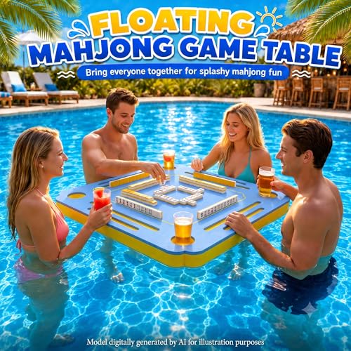 Floating Mahjong Table for Pool, EVA Foam Waterproof Pool Mahjong Table Floating Game Table for Swimming Pool, Hot Tub, Double-Sided Mahjong Domino & Card Games for Adults