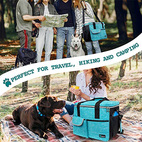 PetAmi Dog Travel Bag Organizer, Pet Travel Kit with 2 Food Containers & 2 Collapsible Dog Bowls, Pet Supplies Tote with Luggage Sleeve, Weekend Road Trip Camping Essentials, Teal Blue, Medium - color: Sea Blue, size: Medium - 14.5"L x 8"W x 12.0"H