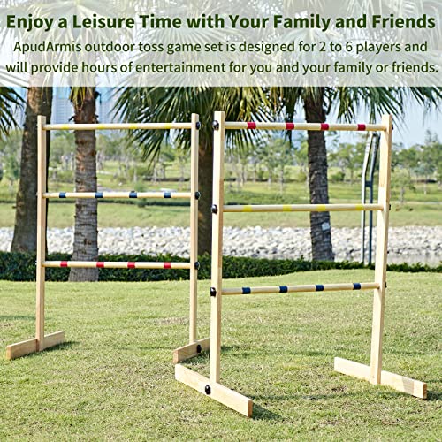 ApudArmis Ladder Toss Game Set, 35x26In Pine Wooden Golf Ladder Lawn Game with 6 Bolos Balls and Carrying Case - Outdoor Backyard Game for Teens Adults Family（New Version Sturdy Bolts）