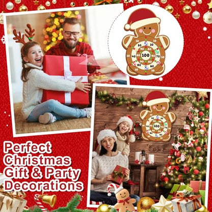 Gemscream 12 Pcs Christmas Game Christmas Dart Board Game Set with Large Gingerbread Man Dart Board Sticky Balls 20.87 × 29.53 inches for Merry Xmas Party Gift Decorations Family Games Indoor Outdoor