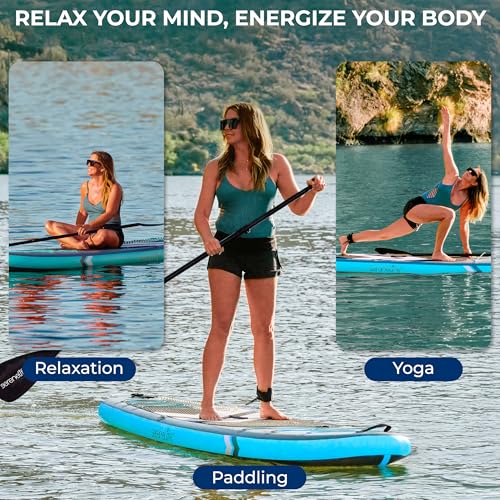 SereneLife 10’6" Inflatable Stand Up Paddle Board with Premium SUP Accessories - Wide Stable Design with Non-Slip EVA Deck Pad, for Youth and Adults, 350 lbs. Capacity - color: Storm Gray