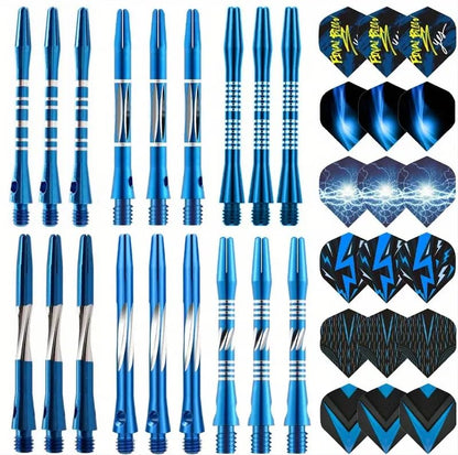 24/18Pcs Dart Flights and Stems Sets Durable Metal Stems, Colourful Dart Flights and Stems Combination, Aluminium 2BA Threaded Dart Fittings (Multi-Size Set) - color: blue