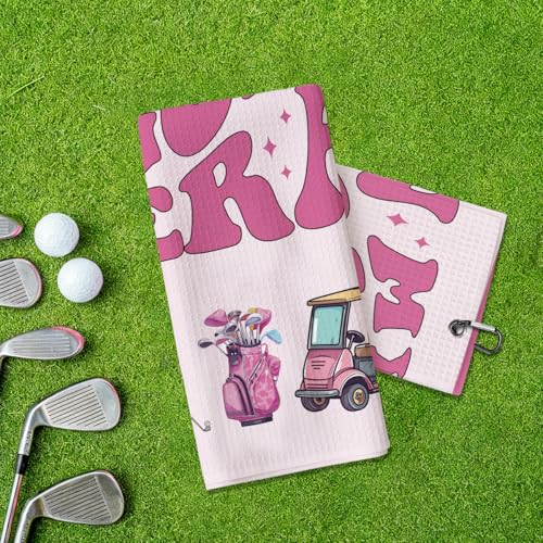 Funny Microfiber Pink Golf Towel with Clip, Golf Accessories for Women Golfers, Mothers Day Birthday Retirement Gifts for Mom Ladies Grandma Aunt Wife GolfFans, 16x24 Inch (Pink) - color: In My Golf Era