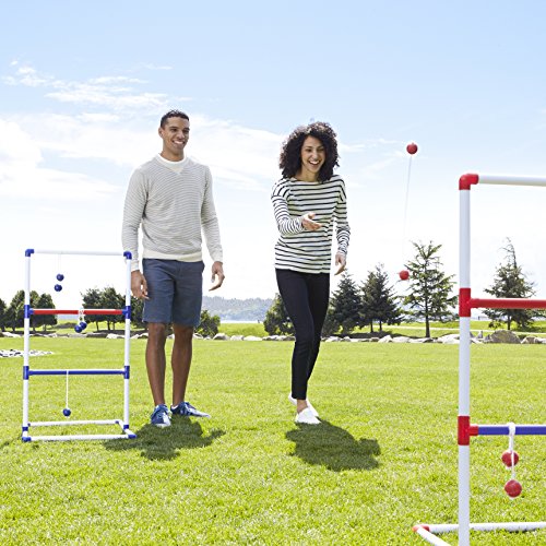 Amazon Basics Portable Ladder Toss Outdoor Game Set with Carrying Case, Simple to Assemble, Red/Blue