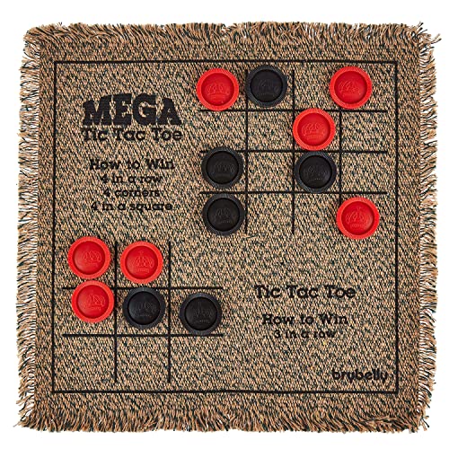 3-in-1 Mini Checkers Rug + Classic & Mega Tic Tac Toe - Portable Compact 12" x 12" Reversible Checkerboard Rug - Travel, Parties, Games on The Go, Family Board Game Night - size: 12x12 inches